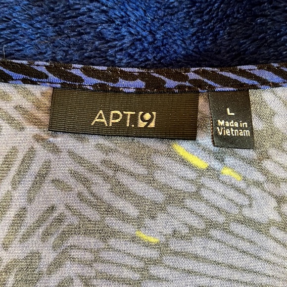 EUC Apt 9 floral faux wrap  in blue, black and yellow dress size Large - Picture 4 of 5